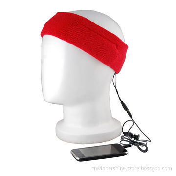 Headband with Winter Warm Wired Audio Headphone Sports Sweatbands 80% Cotton 3.5mm Jack, OEM Welcome
